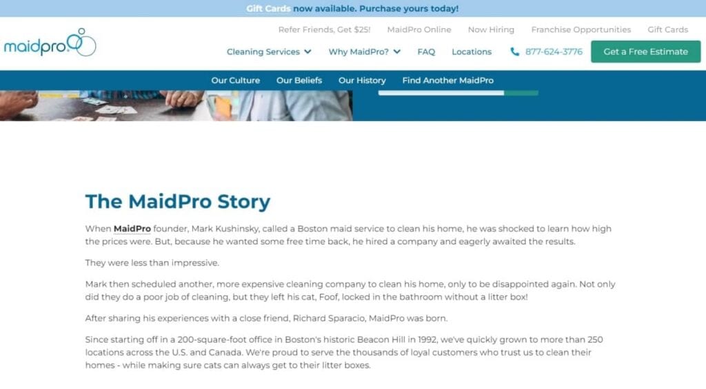 5 Best Cleaning Company 'About Us' Examples for Websites 2 MaidPro’s About Us page