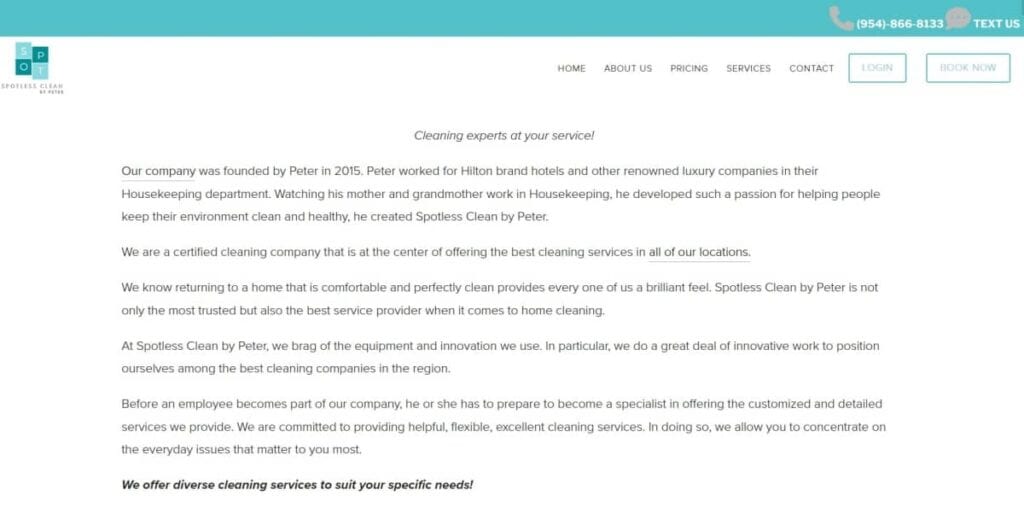 5 Best Cleaning Company 'About Us' Examples for Websites 6 Spotless Clean By Peter About Us Page