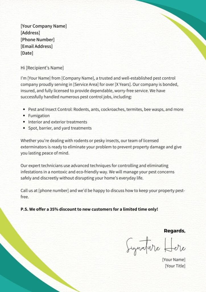 Pest Control Company Introduction Letter With Free Sample