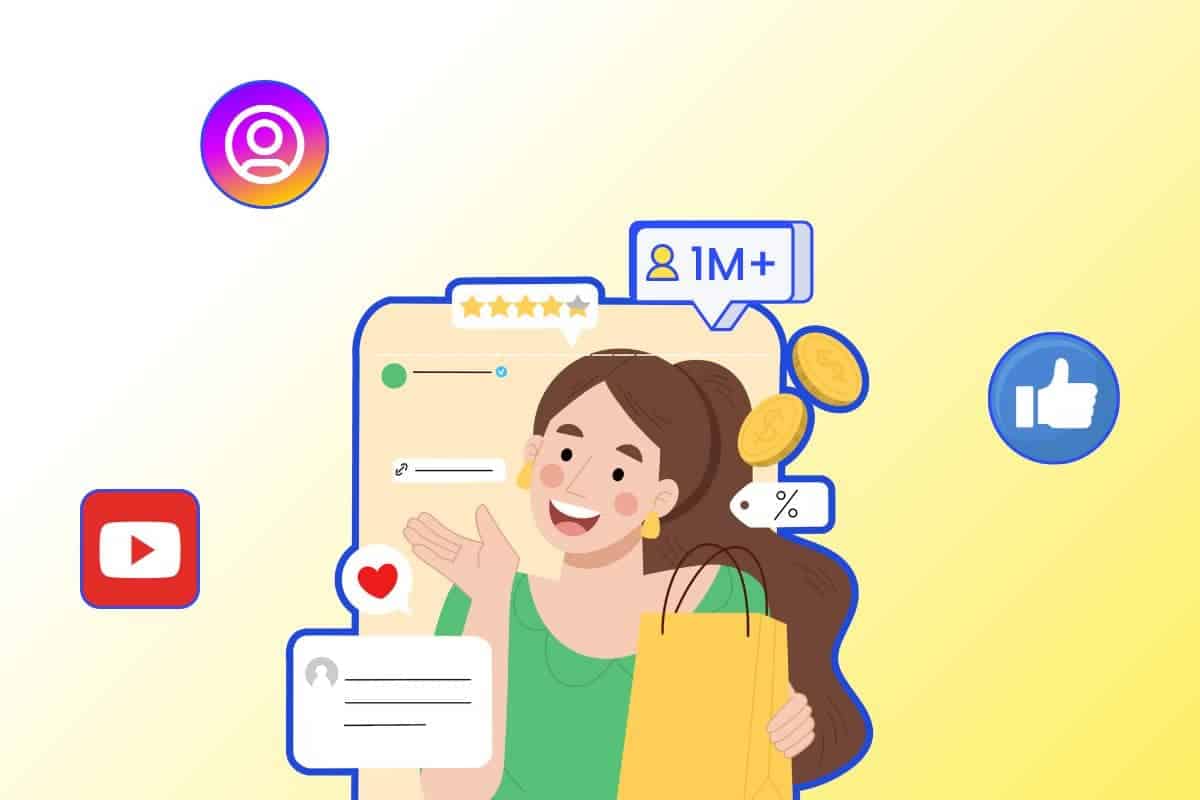 a graphic illustration of an influencer promoting a brand on social media