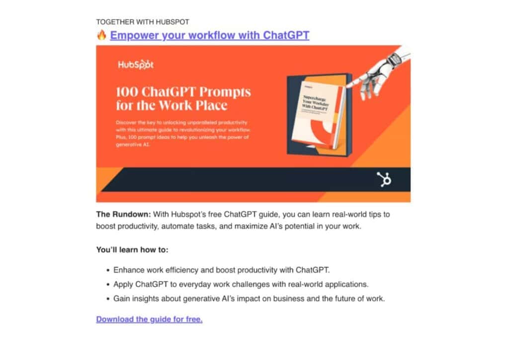 HubSpot ad in the Rundown AI newsletter