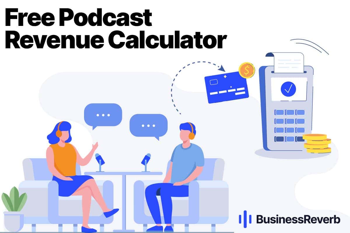 vector illustration of two podcasters and a calculator